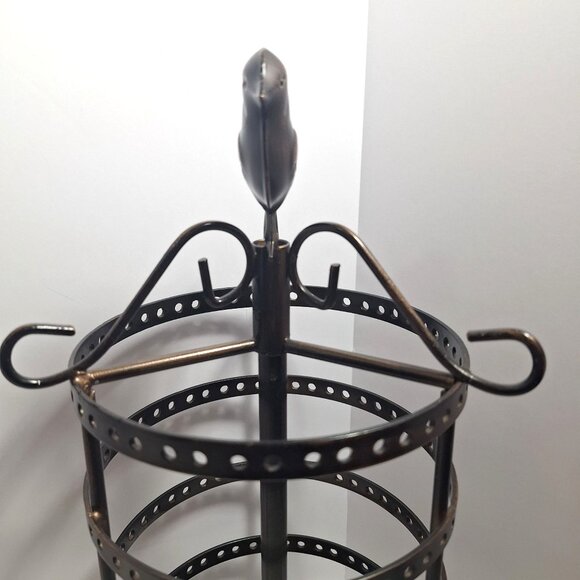 Bronze Bird Earring Holder Rotating Display 14" x 7" Raven Antique Look - Picture 6 of 15